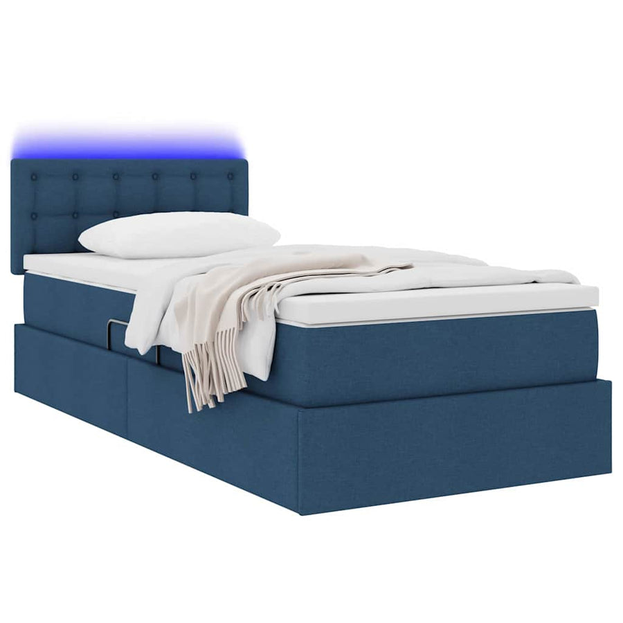 Opbergbed met LED met matras met LED Blauw 90 x 200 cm Stof