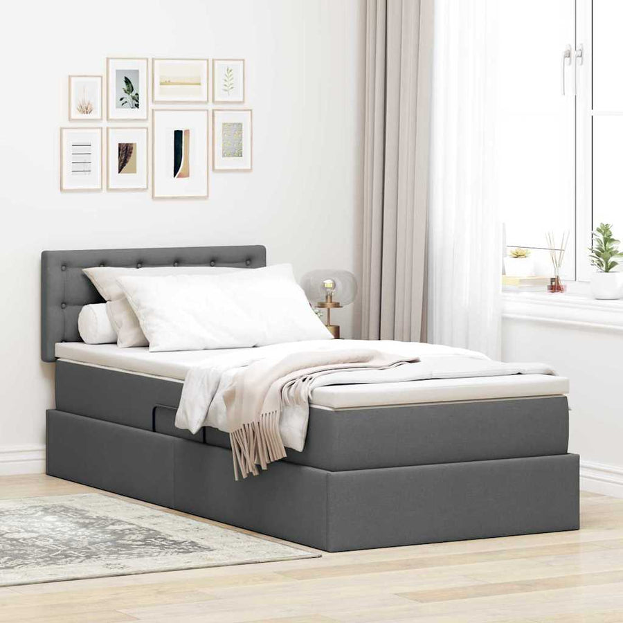Opbergbed met LED met matras Donkergrijs 100 x 200 cm Stof