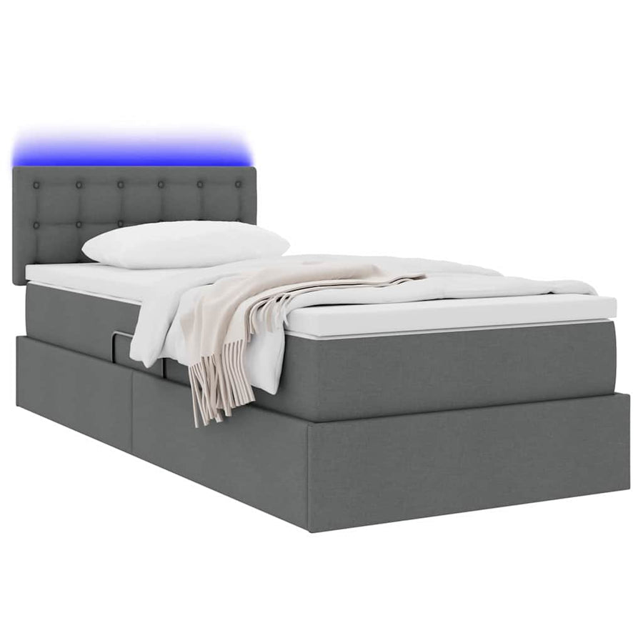 Opbergbed met LED met matras Donkergrijs 100 x 200 cm Stof