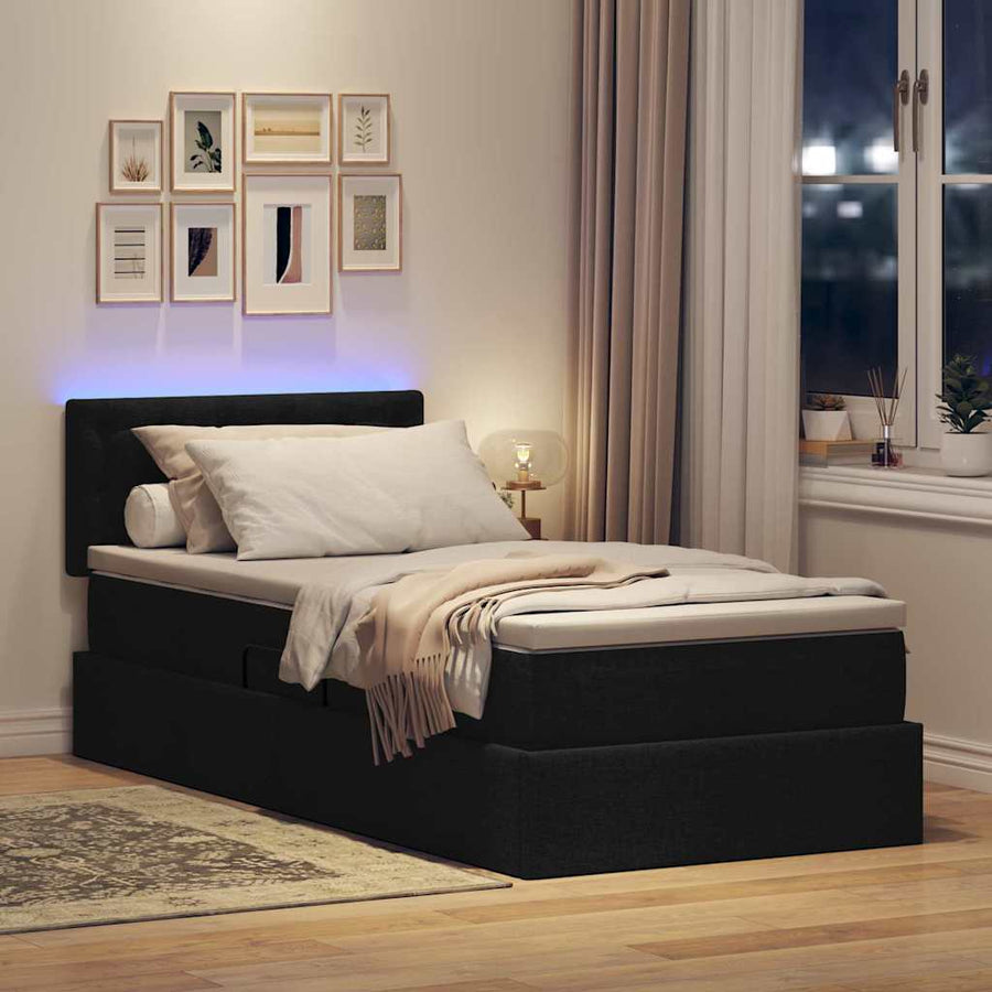 Opbergbed met LED met matras met LED Zwart 100 x 200 cm Stof