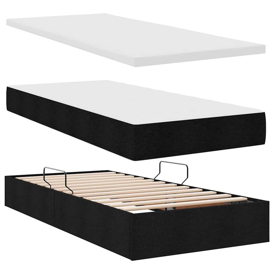 Opbergbed met LED met matras met LED Zwart 100 x 200 cm Stof