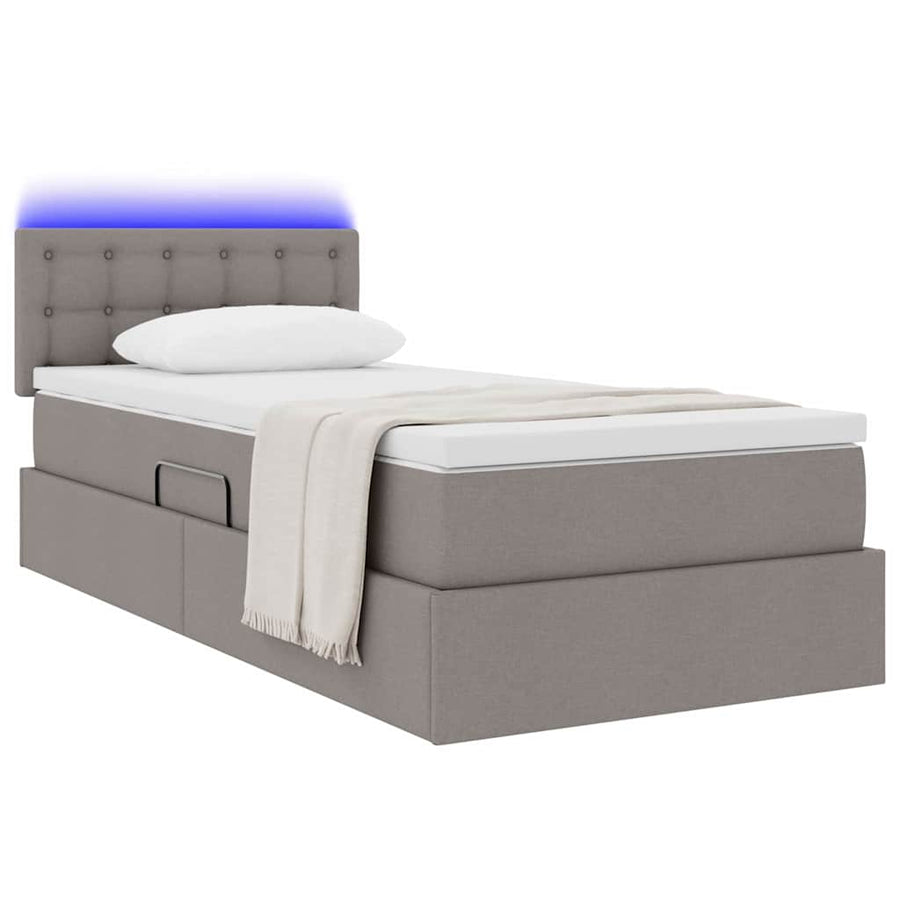 Opbergbed met LED met matras met LED Taupe 100 x 200 cm Stof