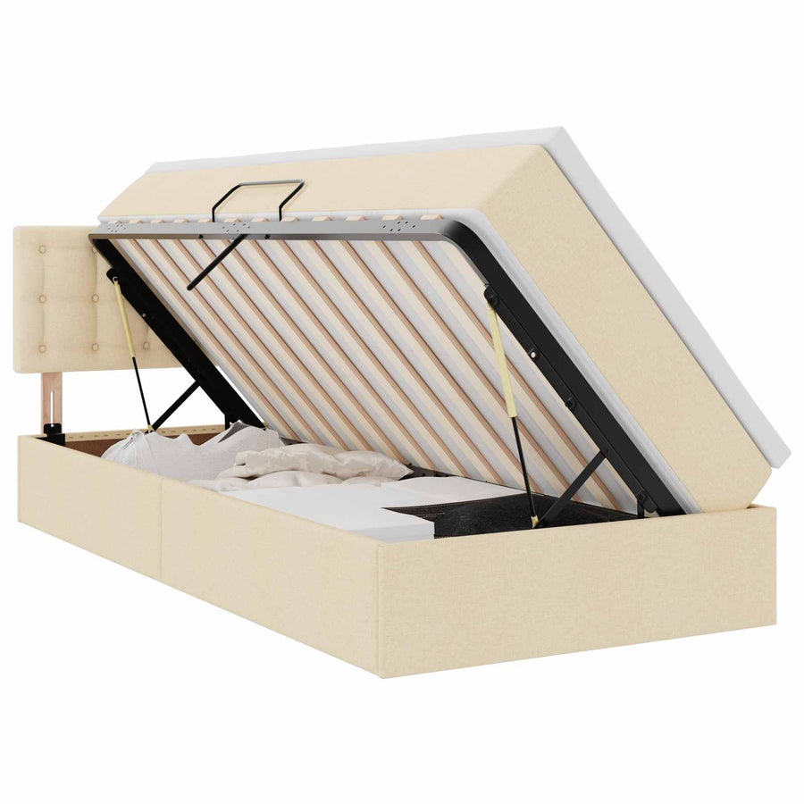 Opbergbed met LED met matras met LED Crème 100 x 200 cm Stof