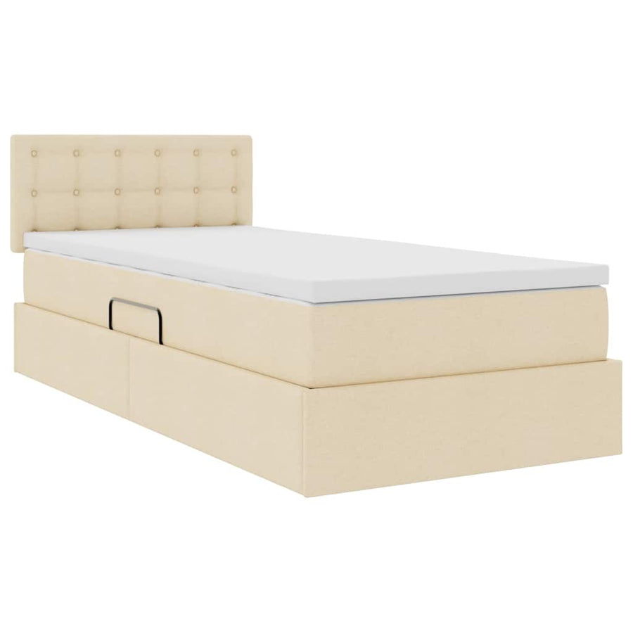 Opbergbed met LED met matras met LED Crème 100 x 200 cm Stof