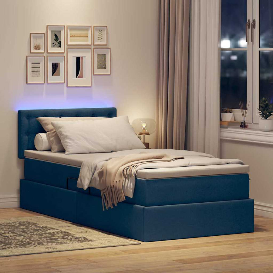Opbergbed met LED met matras met LED Blauw 100 x 200 cm Stof