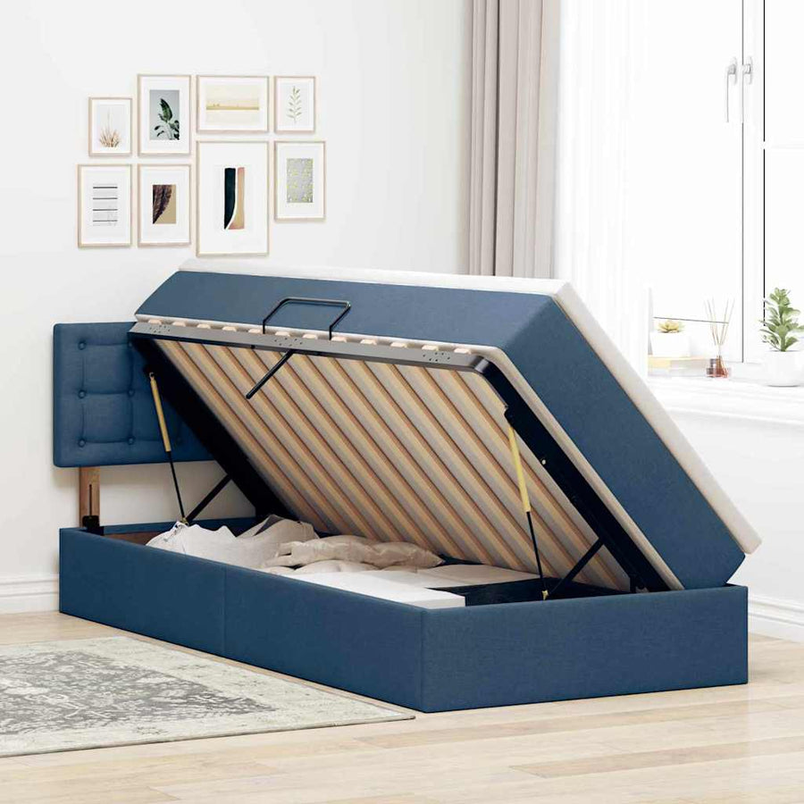 Opbergbed met LED met matras met LED Blauw 100 x 200 cm Stof