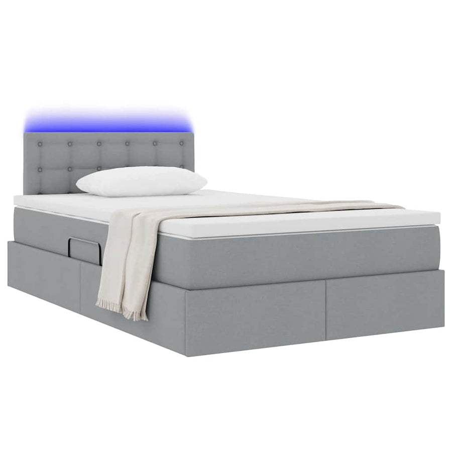 Opbergbed met LED met matras Lichtgrijs 120 x 190 cm Polyester