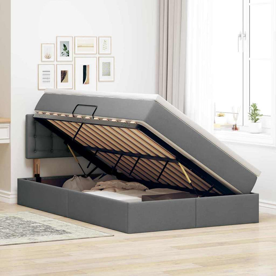 Opbergbed met LED met matras Donkergrijs 120 x 190 cm Polyester