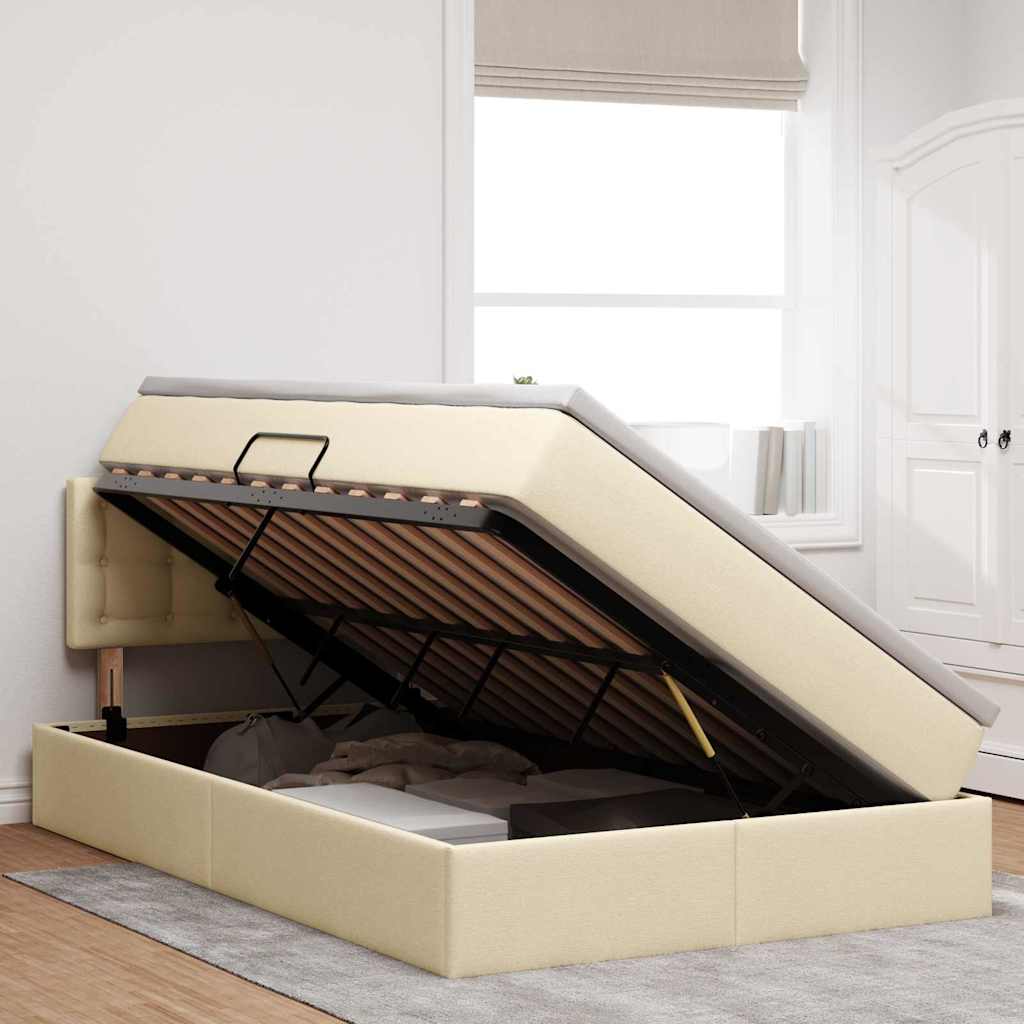 Opbergbed met LED met matras met LED Crème 120 x 190 cm Stof