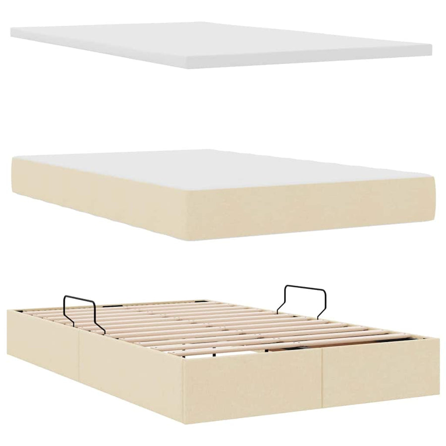 Opbergbed met LED met matras met LED Crème 120 x 190 cm Stof