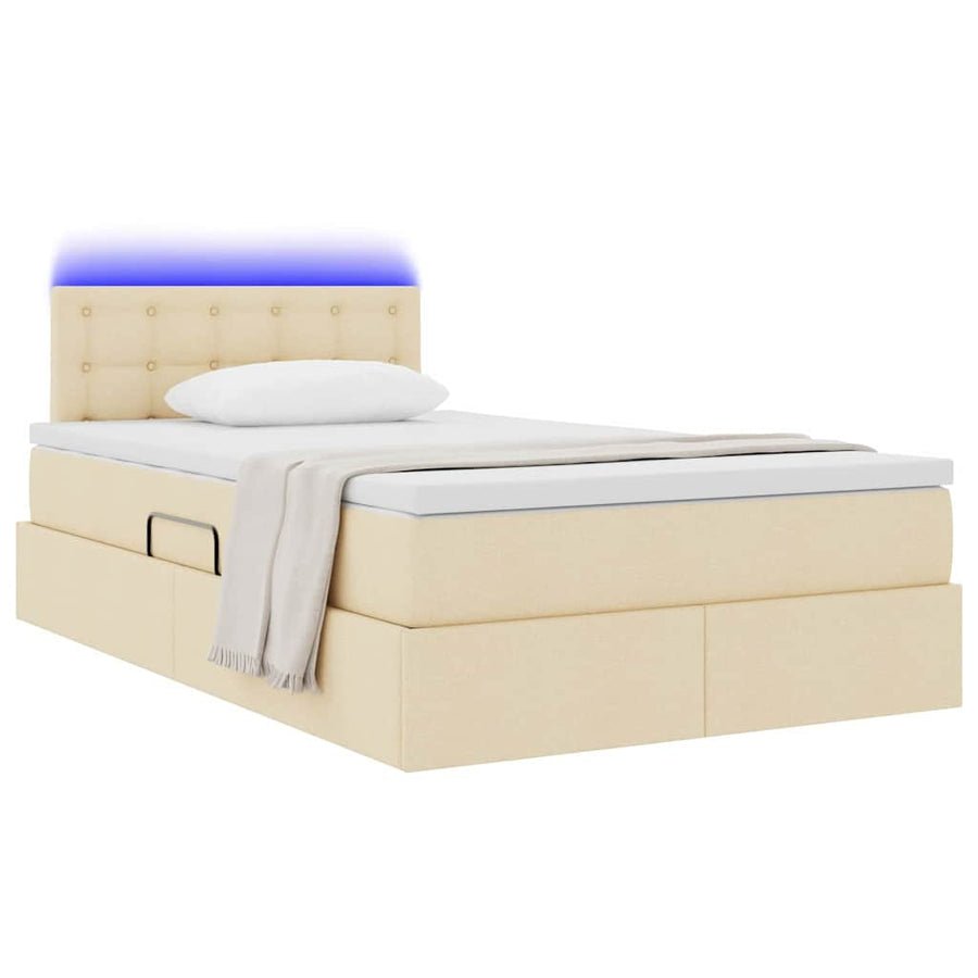 Opbergbed met LED met matras met LED Crème 120 x 190 cm Stof