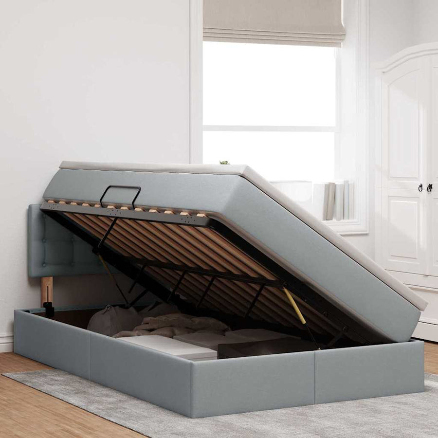 Bed met LED -striplichten Lichtgrijs 120 x 200 cm Stof