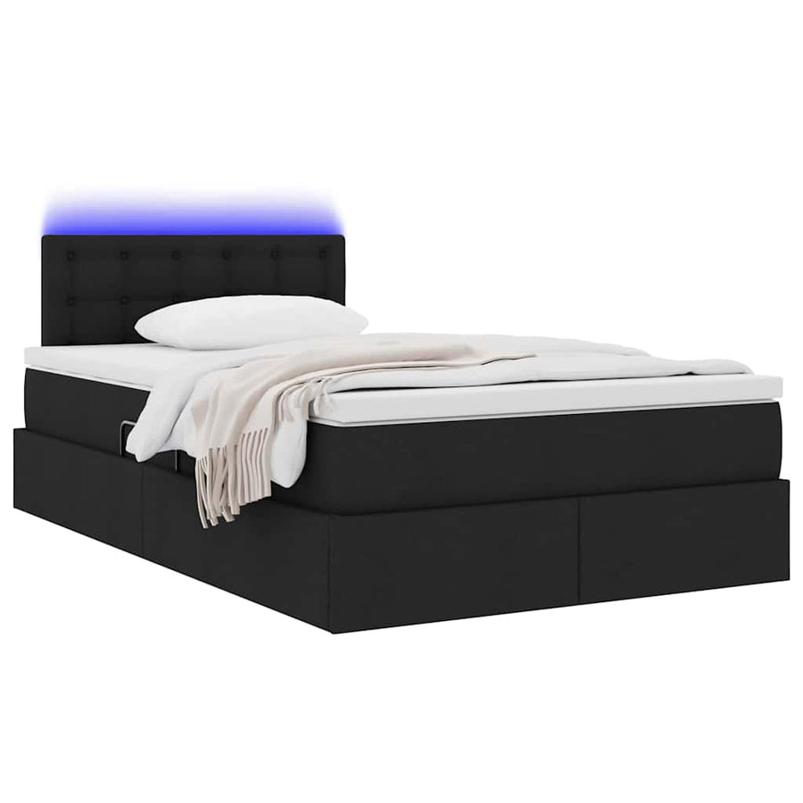 Bed met LED -striplichten met opslag Zwart 120 x 200 cm Stof