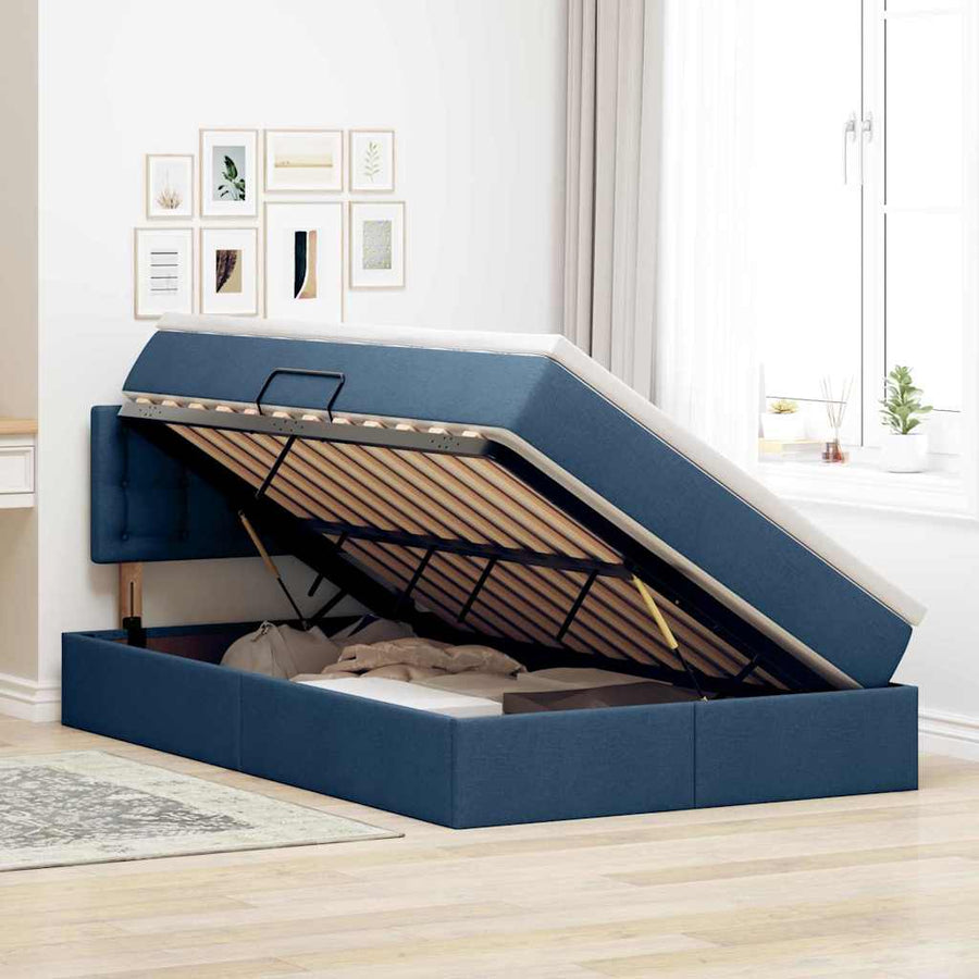 Bed met LED -striplichten met opslag Blauw 120 x 200 cm Stof