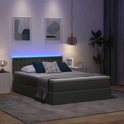 Bed met LED -striplichten Donkergrijs 140 x 190 cm Stof