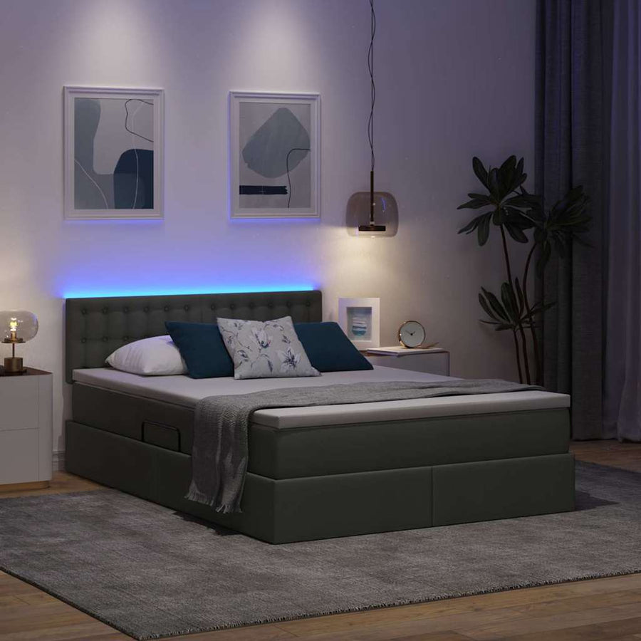 Bed met LED -striplichten Donkergrijs 140 x 190 cm Stof