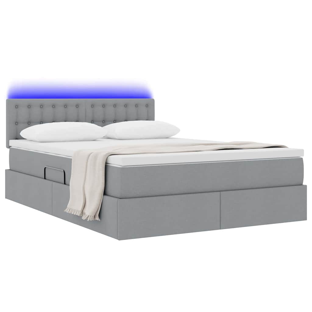 Bed met LED -striplichten Lichtgrijs 140 x 200 cm Stof