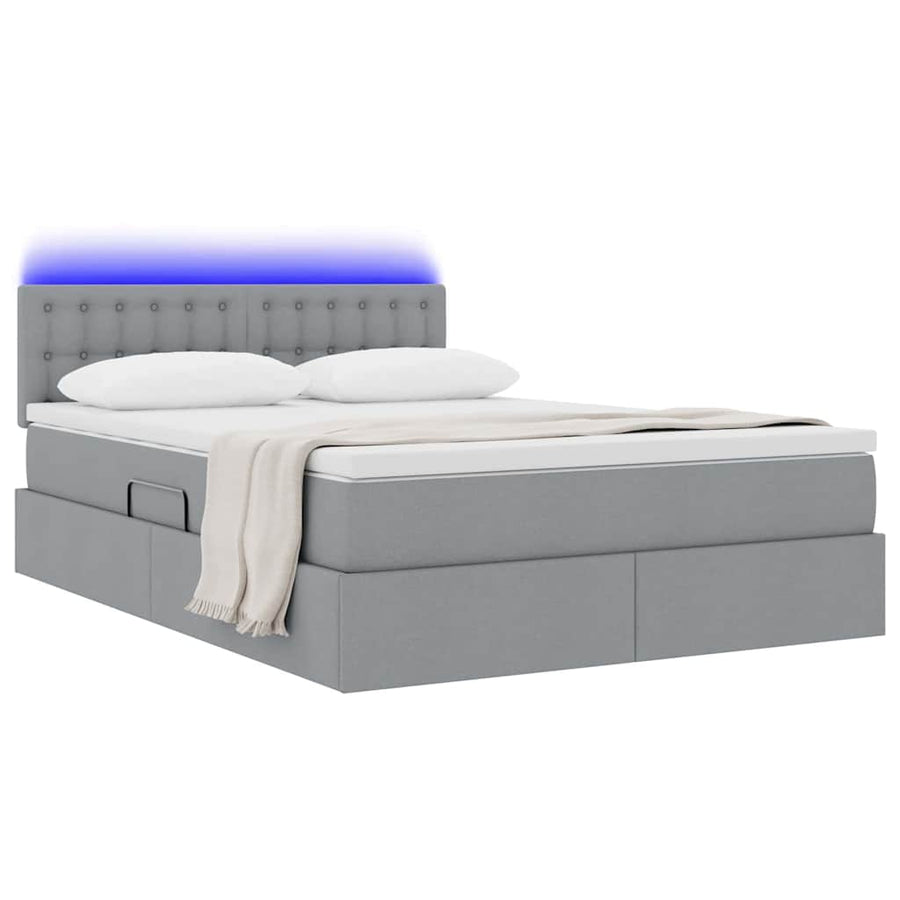 Bed met LED -striplichten Lichtgrijs 140 x 200 cm Stof