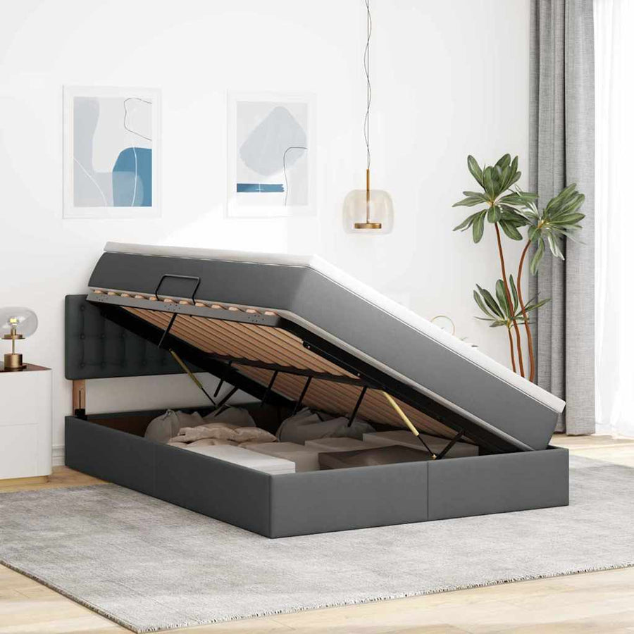 Bed met LED -striplichten Donkergrijs 140 x 200 cm Stof