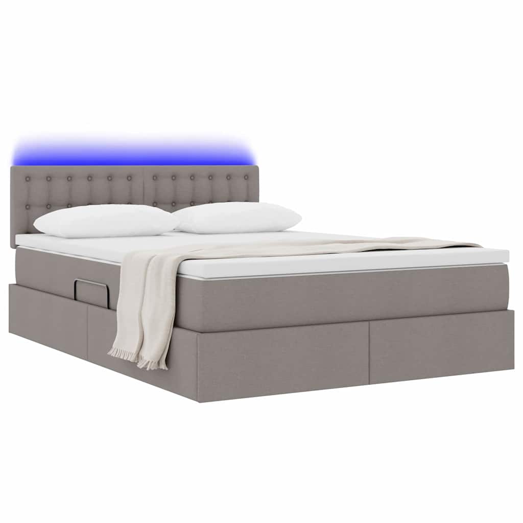 Bed met LED -striplichten met opslag Taupe 140 x 200 cm Stof