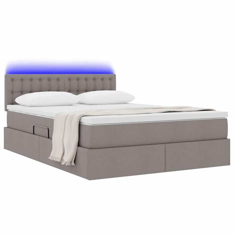 Bed met LED -striplichten met opslag Taupe 140 x 200 cm Stof