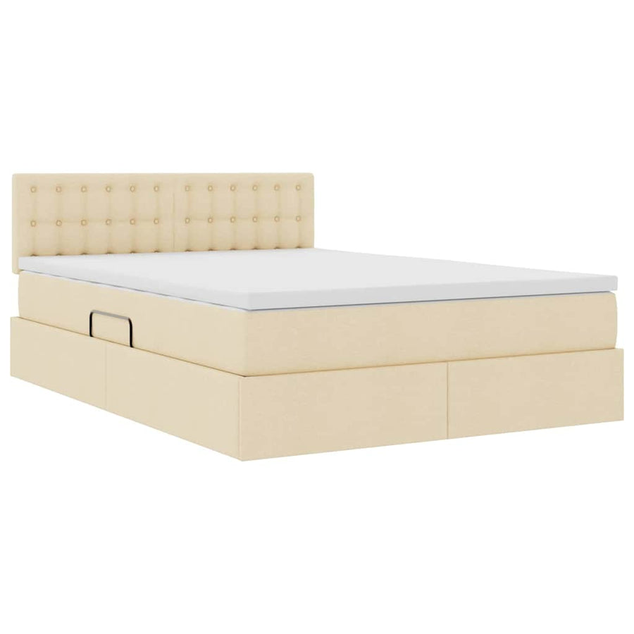 Bed met LED -striplichten met opslag Crème 140 x 200 cm Stof