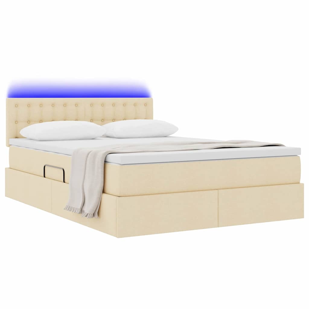 Bed met LED -striplichten met opslag Crème 140 x 200 cm Stof