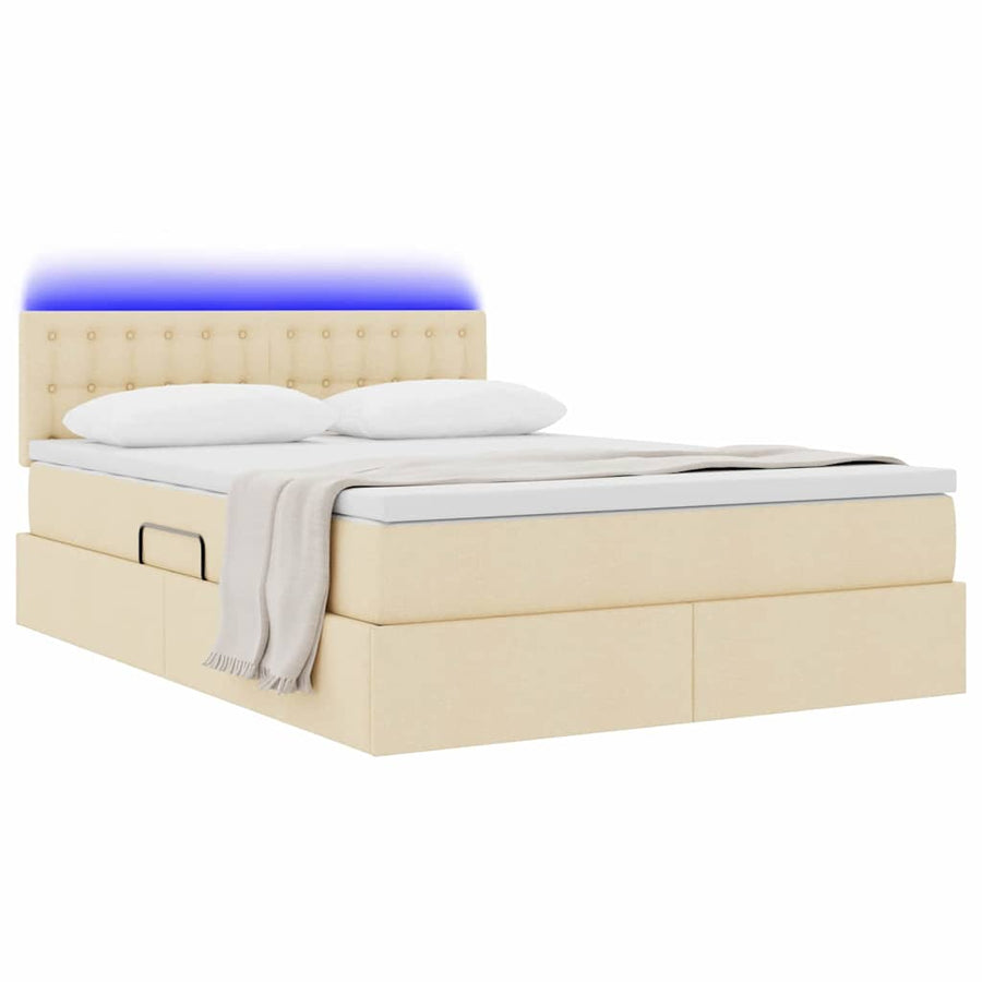 Bed met LED -striplichten met opslag Crème 140 x 200 cm Stof
