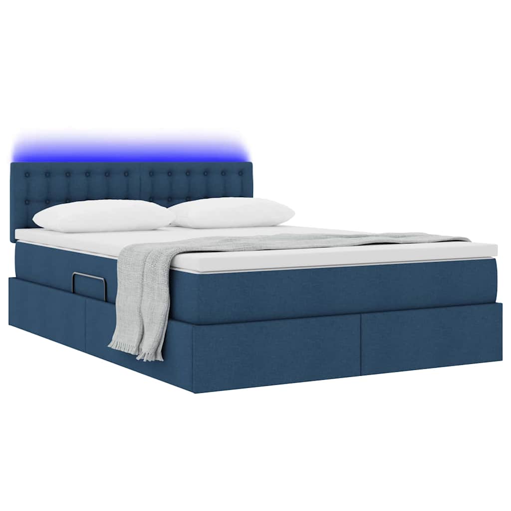 Bed met LED -striplichten met opslag Blauw 140 x 200 cm Stof