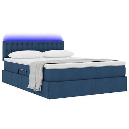 Bed met LED -striplichten met opslag Blauw 140 x 200 cm Stof