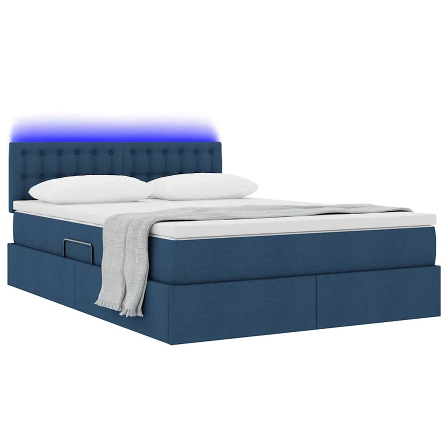 Bed met LED -striplichten met opslag Blauw 140 x 200 cm Stof