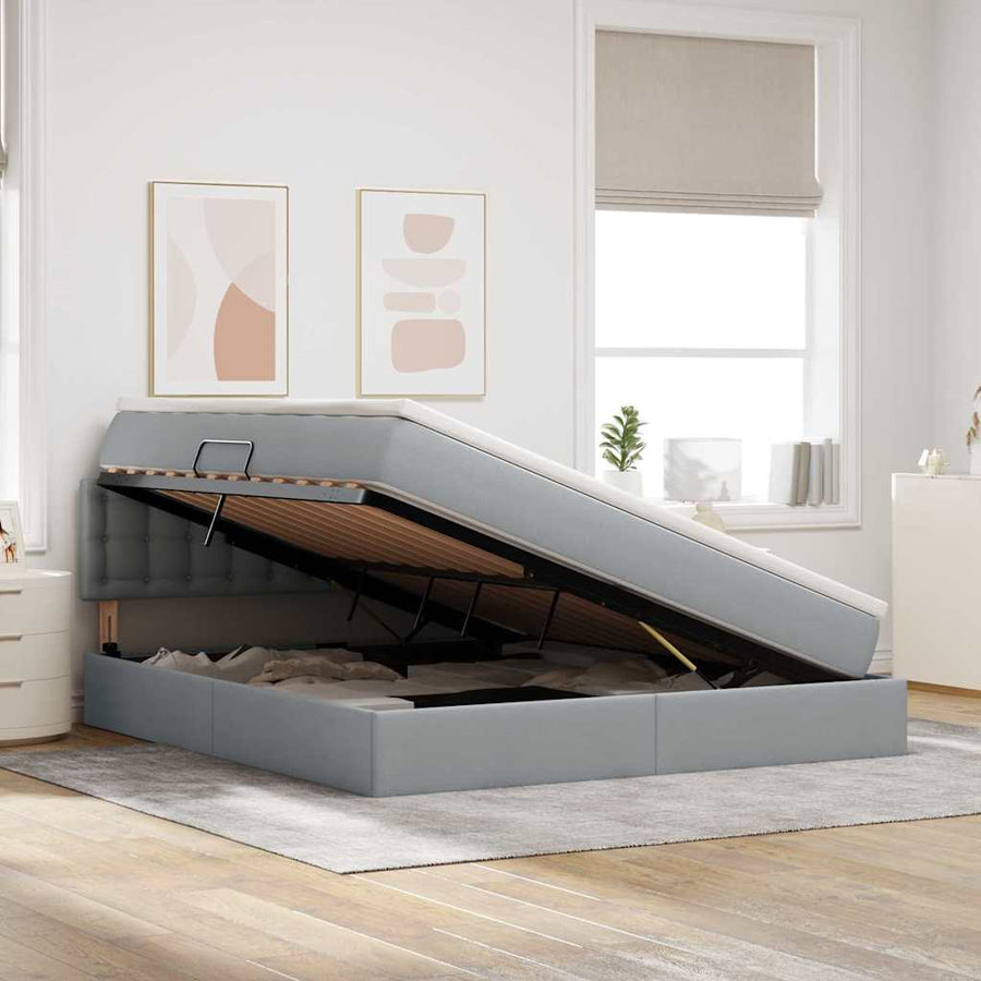Bed met LED -striplichten Lichtgrijs 160 x 200 cm Stof