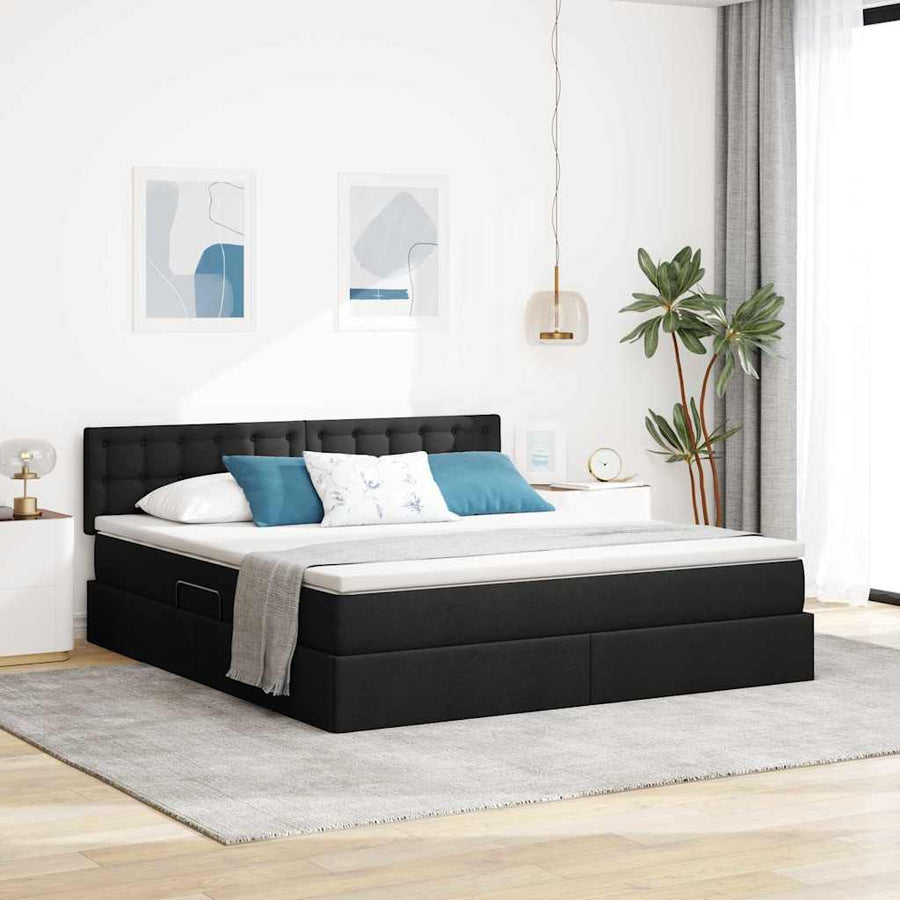 Bed met LED -striplichten met opslag Zwart 160 x 200 cm Stof