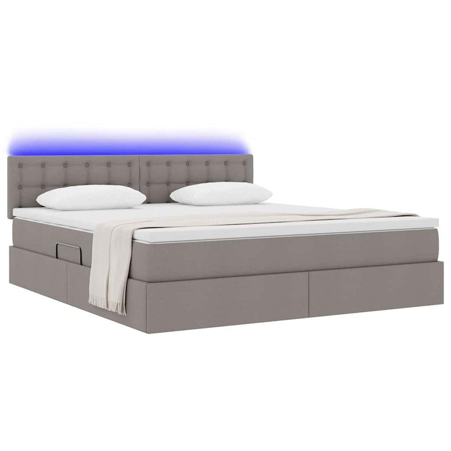 Bed met LED -striplichten met opslag Taupe 160 x 200 cm Stof