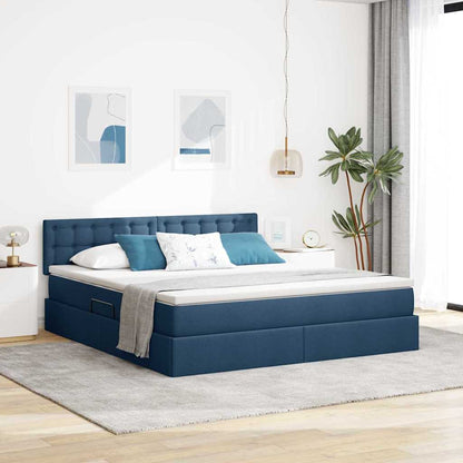 Bed met LED -striplichten met opslag Blauw 160 x 200 cm Stof