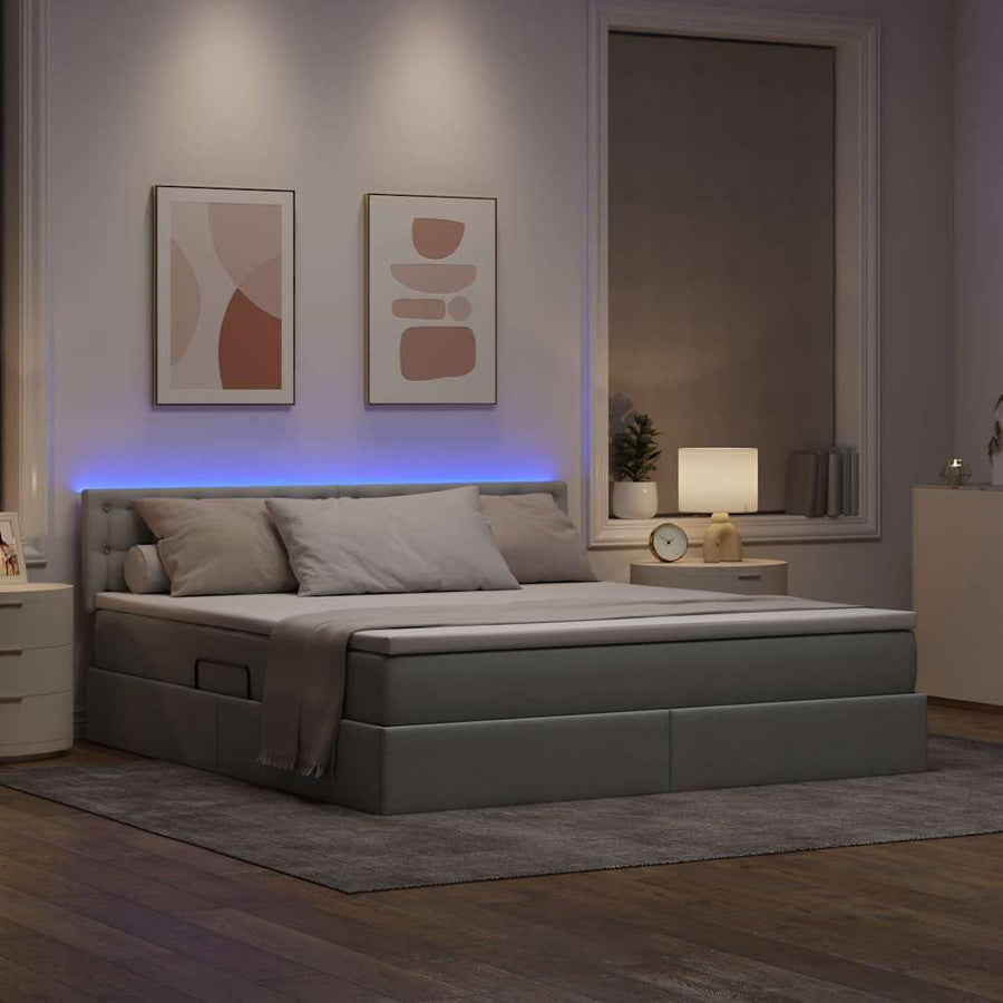 Bed met LED -striplichten Lichtgrijs 180 x 200 cm Stof