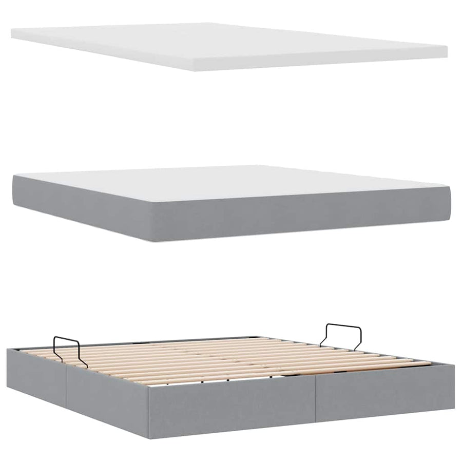 Bed met LED -striplichten Lichtgrijs 180 x 200 cm Stof