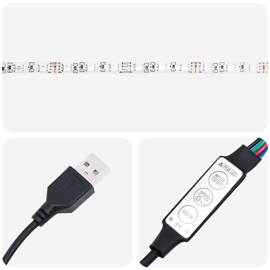 Bed met LED -striplichten met opslag Zwart 180 x 200 cm Stof