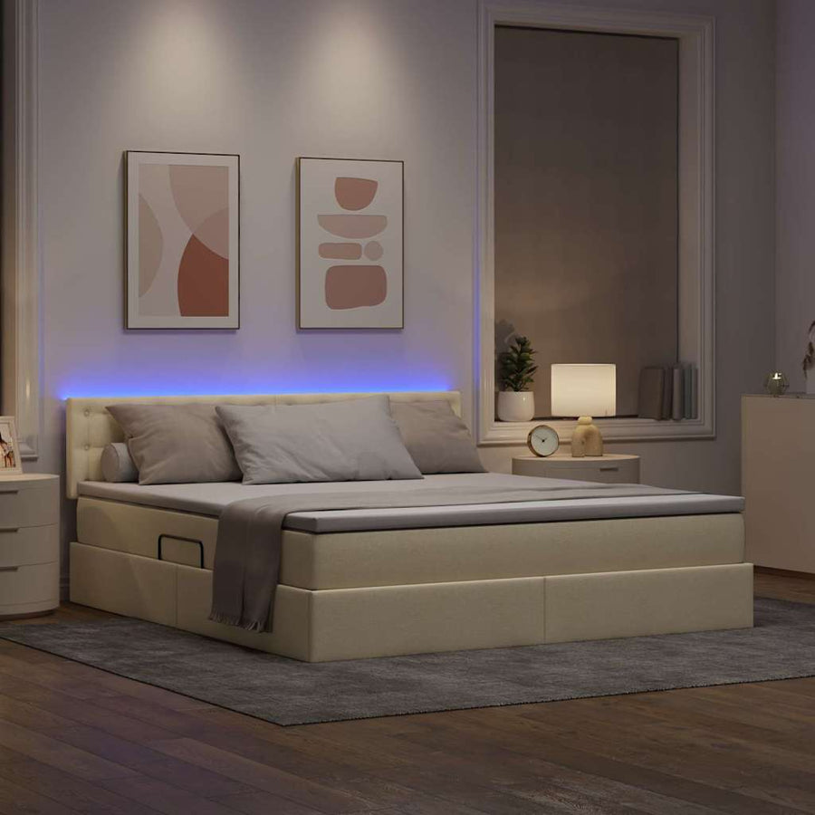 Bed met LED -striplichten met opslag Crème 180 x 200 cm Stof