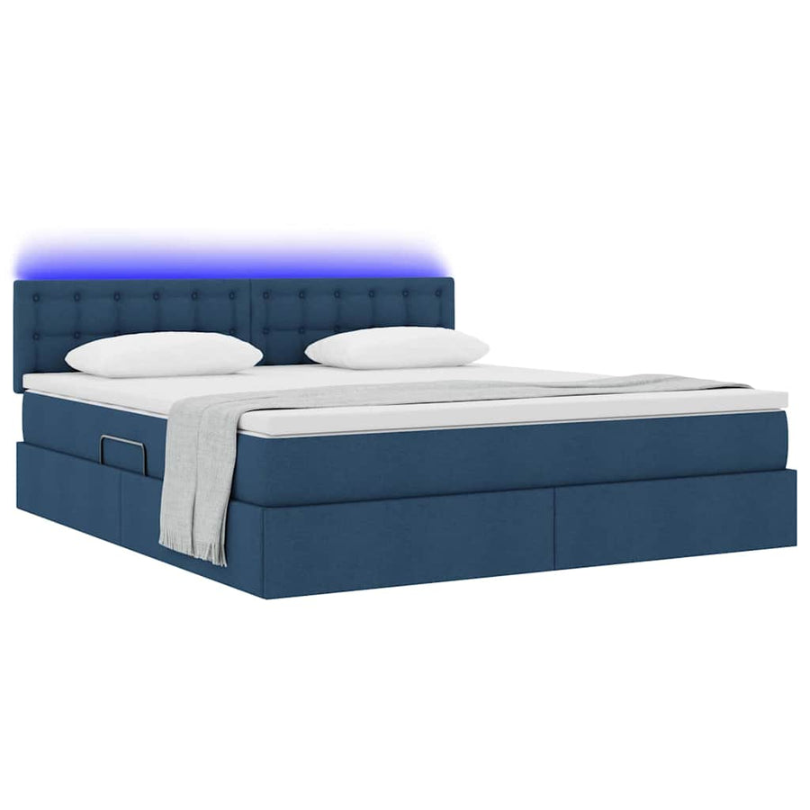 Bed met LED -striplichten met opslag Blauw 180 x 200 cm Stof