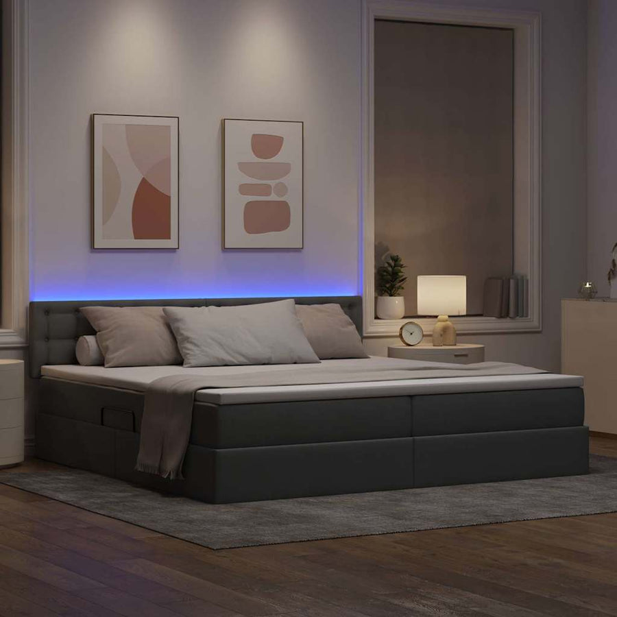 Bed met LED -striplichten Lichtgrijs 200 x 200 cm Stof
