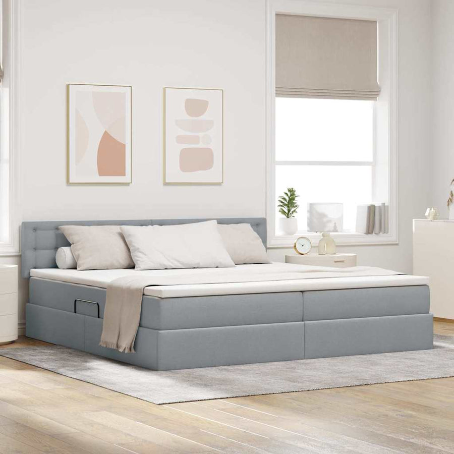 Bed met LED -striplichten Lichtgrijs 200 x 200 cm Stof