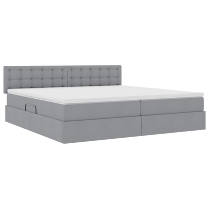 Bed met LED -striplichten Lichtgrijs 200 x 200 cm Stof