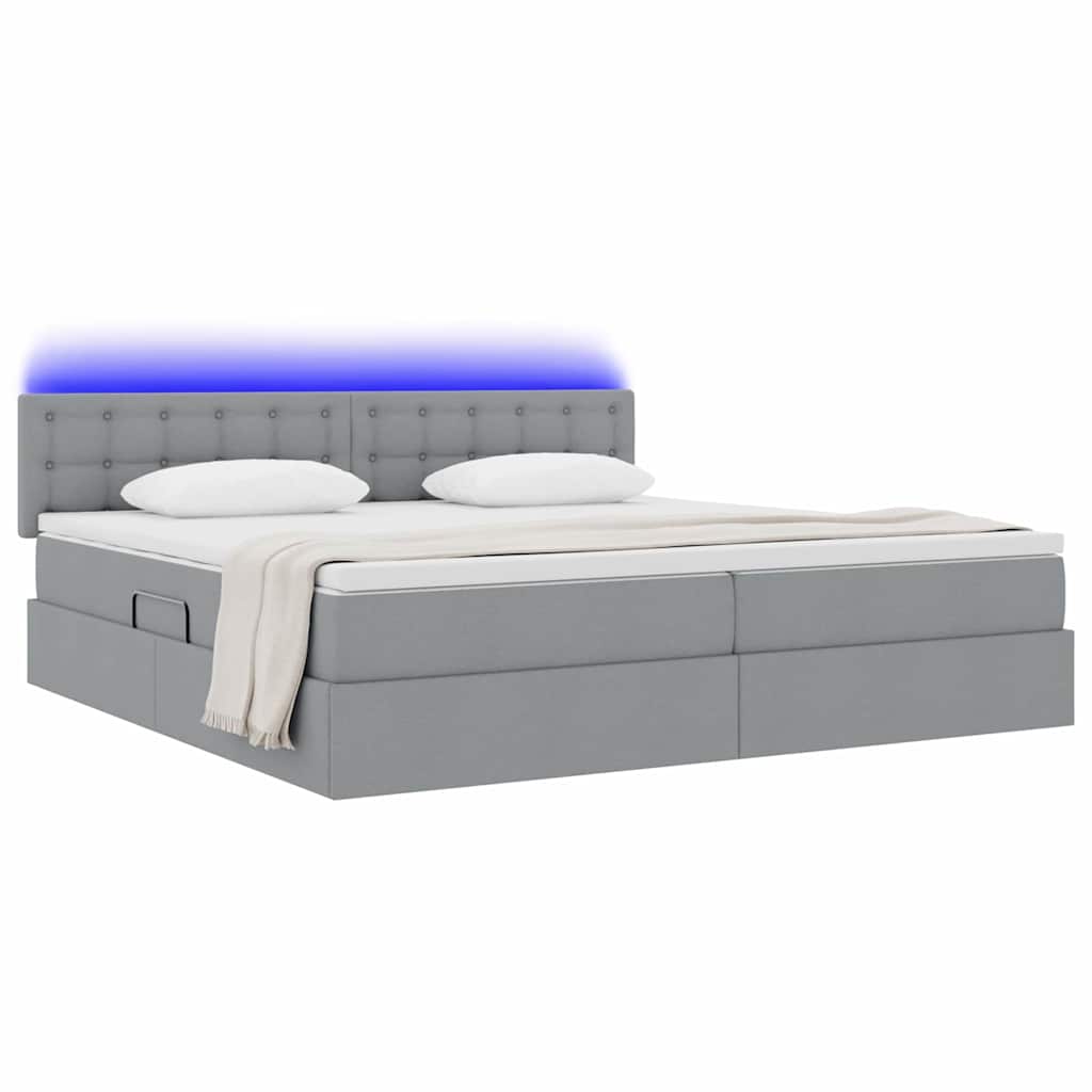Bed met LED -striplichten Lichtgrijs 200 x 200 cm Stof