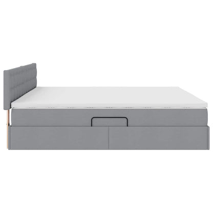 Bed met LED -striplichten Lichtgrijs 200 x 200 cm Stof