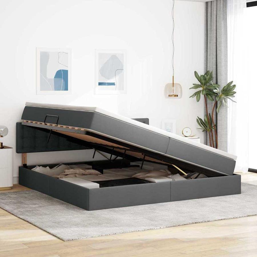 Bed met LED -striplichten Donkergrijs 200 x 200 cm Stof
