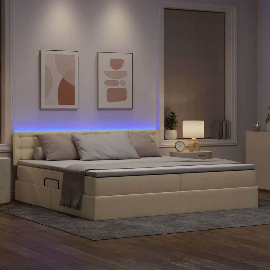Opbergbed met LED met matras met LED Crème 200 x 200 cm Stof