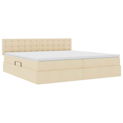 Opbergbed met LED met matras met LED Crème 200 x 200 cm Stof