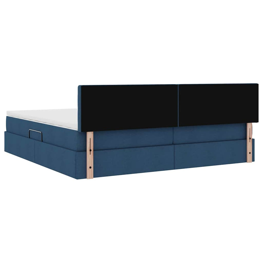 Bed met LED -striplichten met opslag Blauw 200 x 200 cm Stof