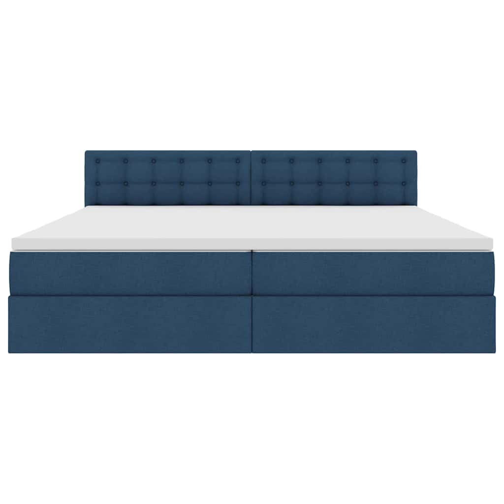 Bed met LED -striplichten met opslag Blauw 200 x 200 cm Stof